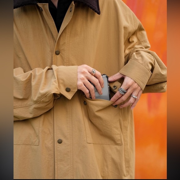 AJOBYAJO Oversized Wax Shirt Jacket Barn Chore Tan Brown NWT - Picture 3 of 16